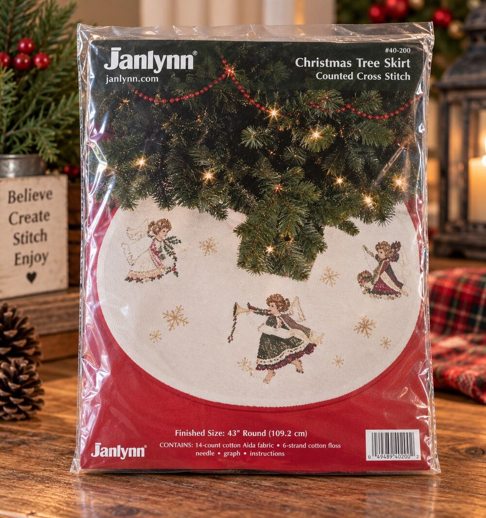 1991Janlynn ANGEL TRIO TREE SKIRT Cross Stitch Kit #89-22 - 44" Round - Complete